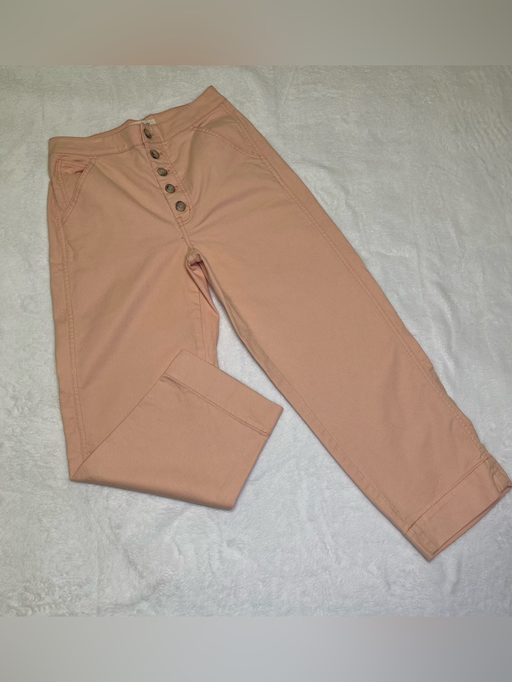 Madewell Emmett Wide-Leg Crop Jeans Pink Oyster Button-Fly Size 25